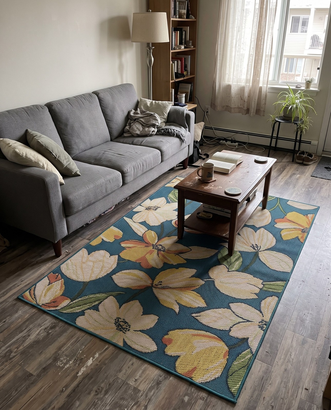 5' 3 x 8' Lyndon · Floral Outdoor Rug, blue and ivory