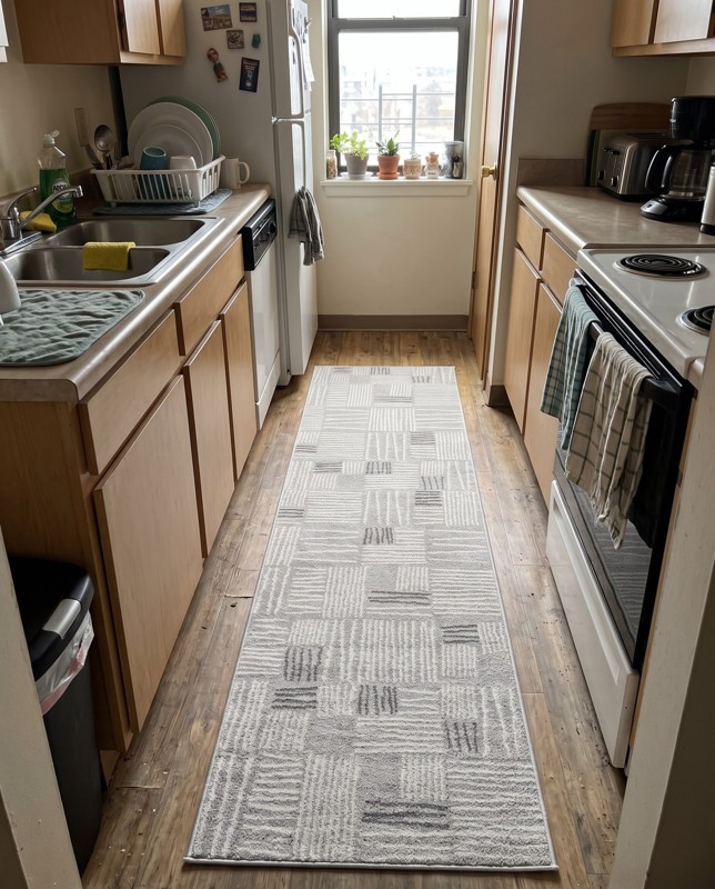 Snowberry Lines rug, gray, 5×8, in a room