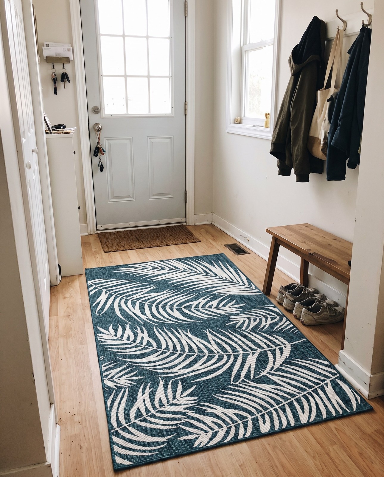 Detail image of 10' x 13' Moody · Floral / botanical Outdoor Rug, teal