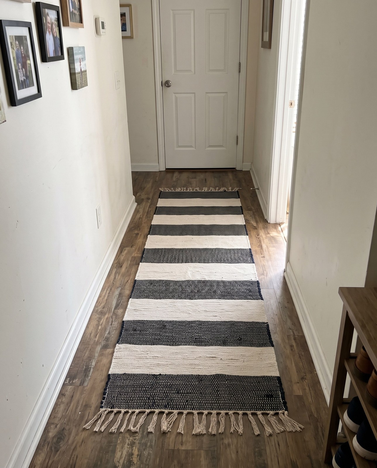 1' 2 x 6' 1 Flagstaff · Striped Chindi Rug, navy and ivory