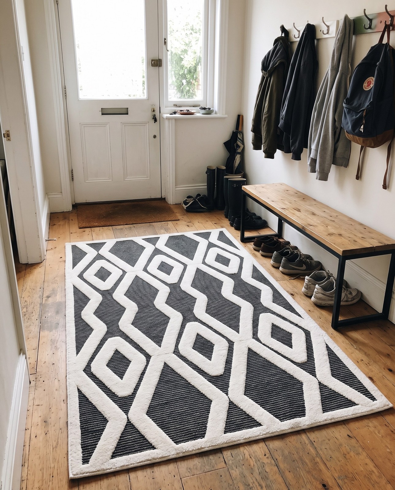 Detail image of 2' x 3' Armstead · Geometric trellis rug, gray and ivory