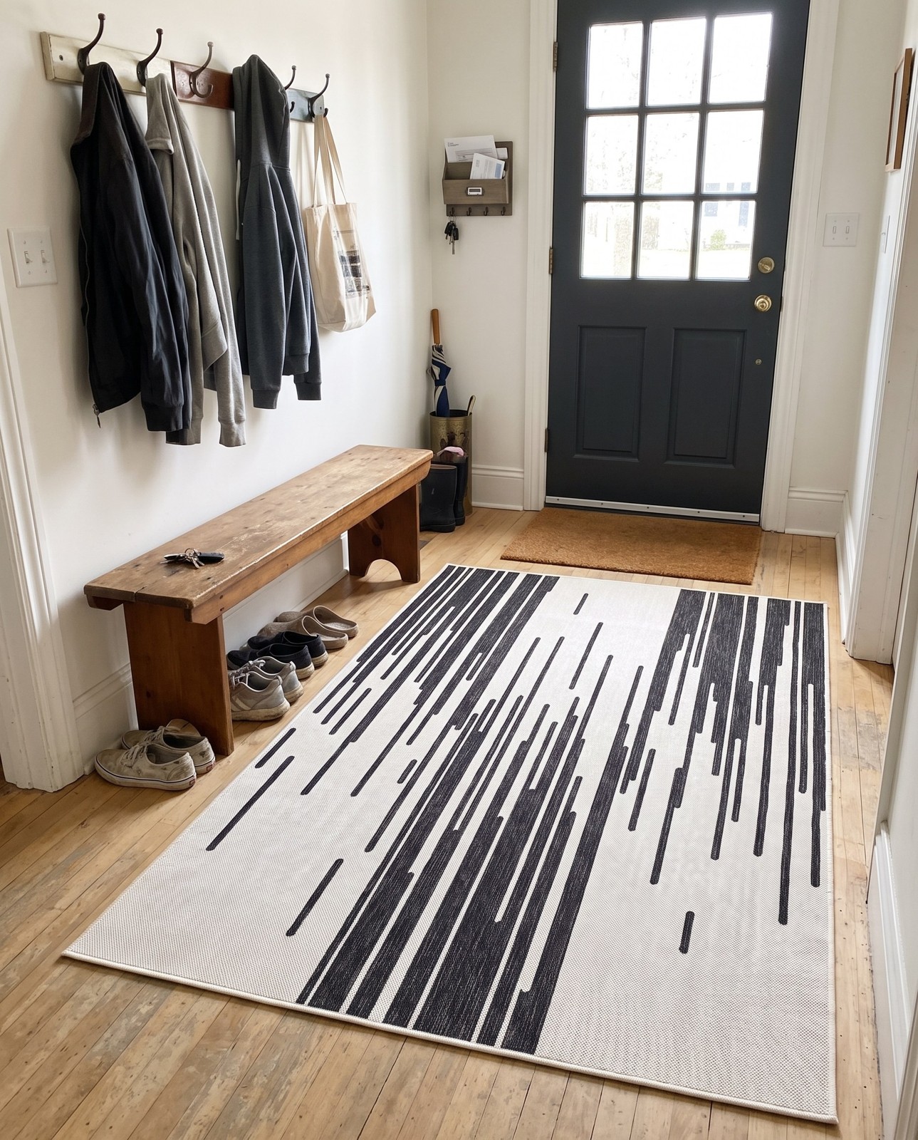 5' 3 x 8' Copse · Abstract Outdoor Rug, black and white