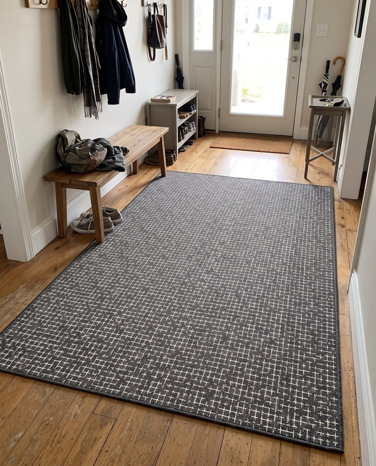 Detail image of 2' x 3' Loam · Checkered Outdoor Rug, charcoal