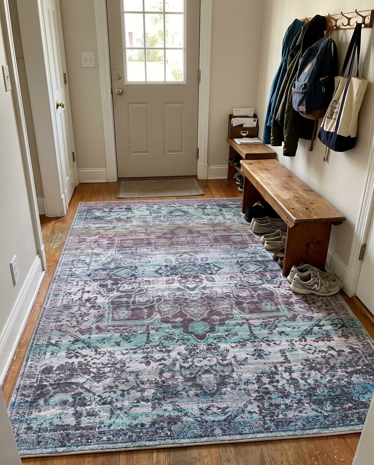 10' 6 x 13' Rideout · Distressed medallion Washable Rug, blue and purple