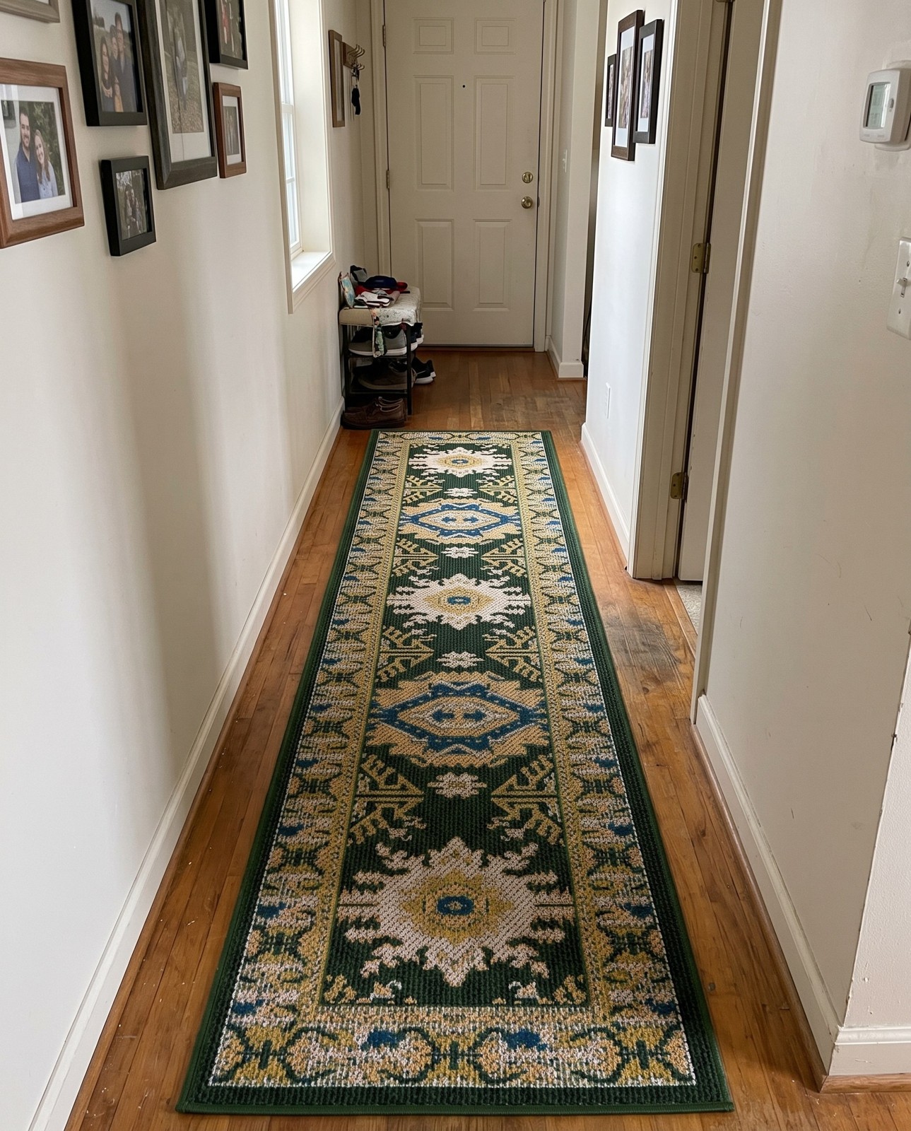 2' x 5' Waxwing · Geometric medallion Outdoor Rug, green and gold