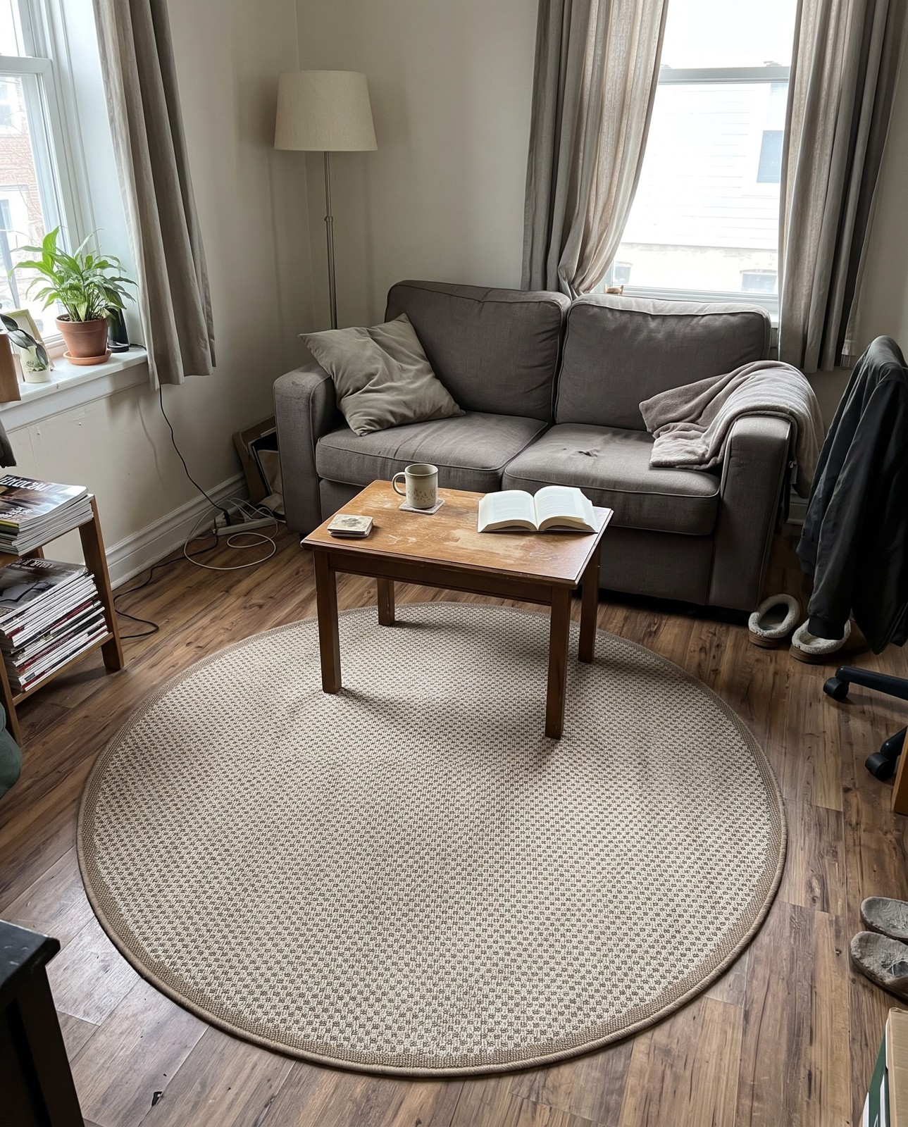 5' x 5' Gould · Checkered Outdoor Rug, beige and gray