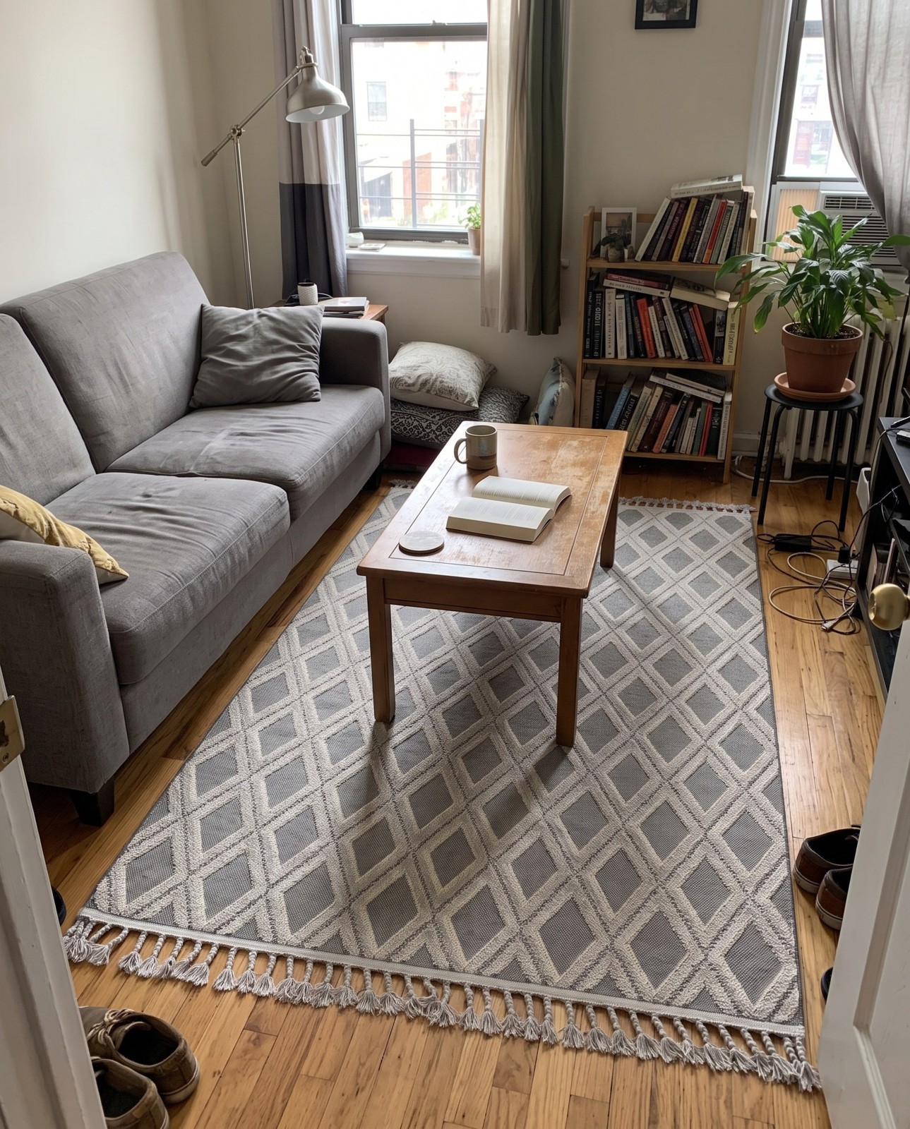 Detail image of 9' 10 x 14' Goshen · Diamond rug, charcoal