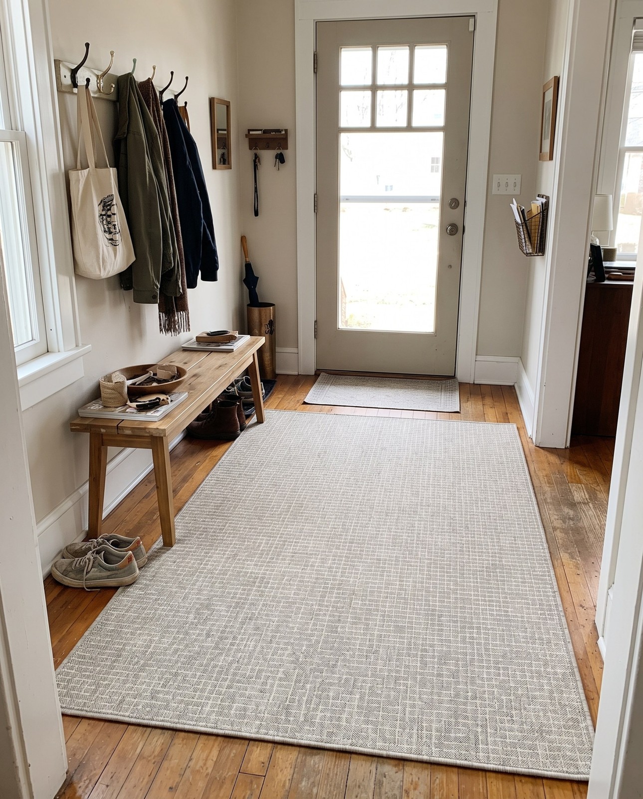 9' x 12' Loam · Checkered Outdoor Rug, gray