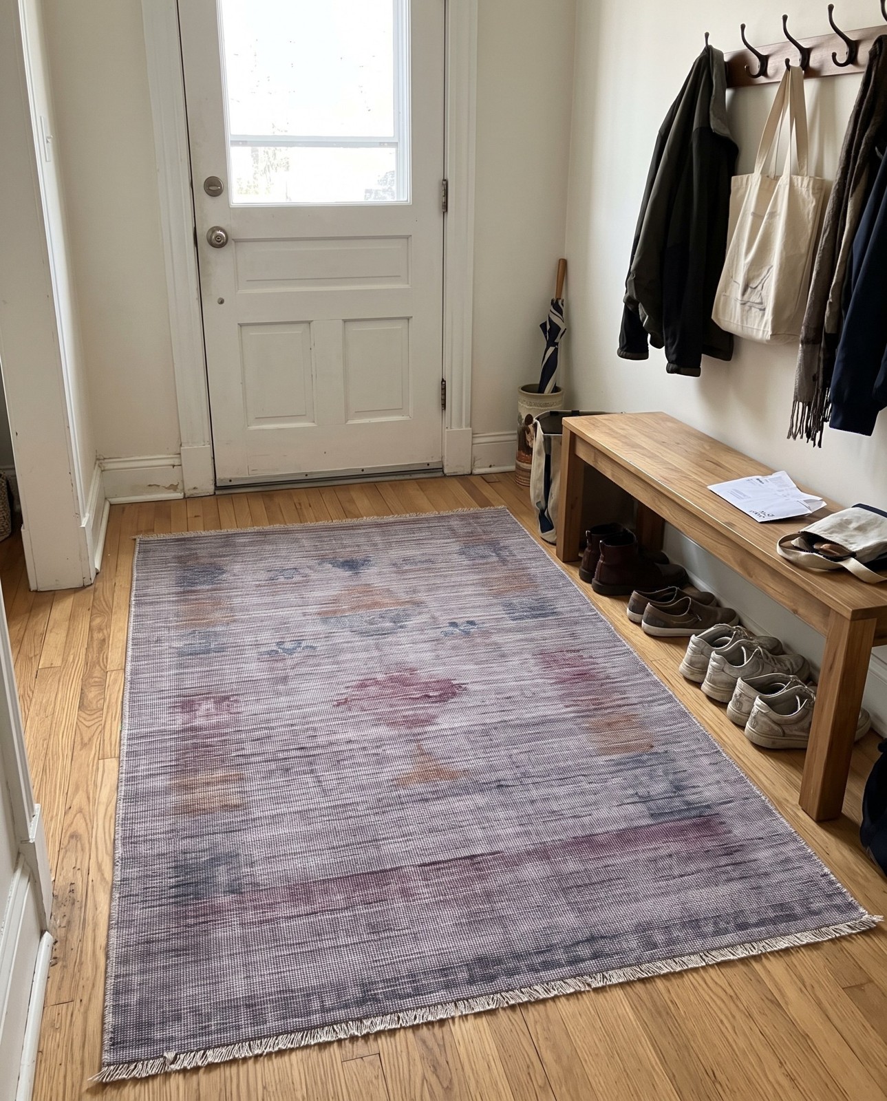 10' 6 x 13' Bascom · Faded tribal Washable Rug, gray and burgundy