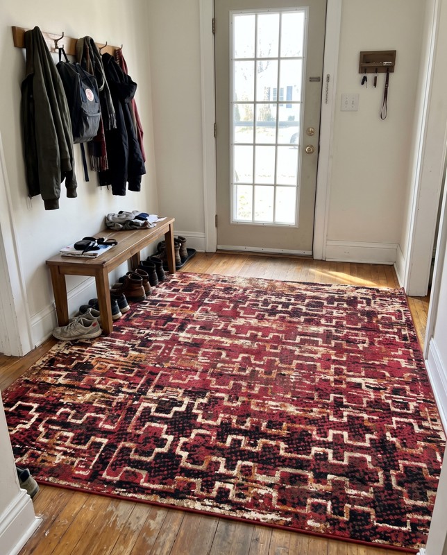 Phoebe Geometric rug, burgundy, 2×3, in a room