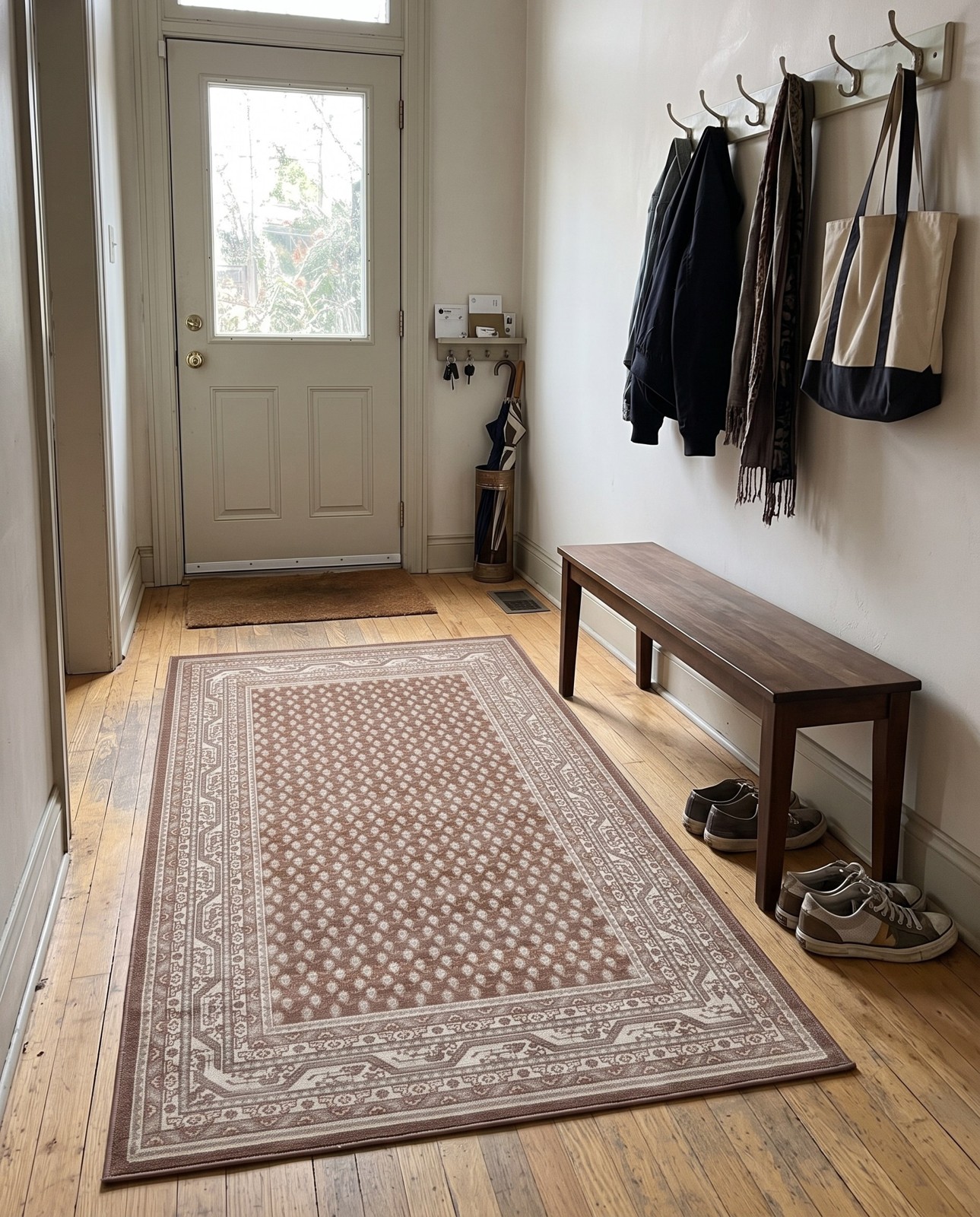 5' x 8' Jameson · Bordered diamond rug, brown and beige