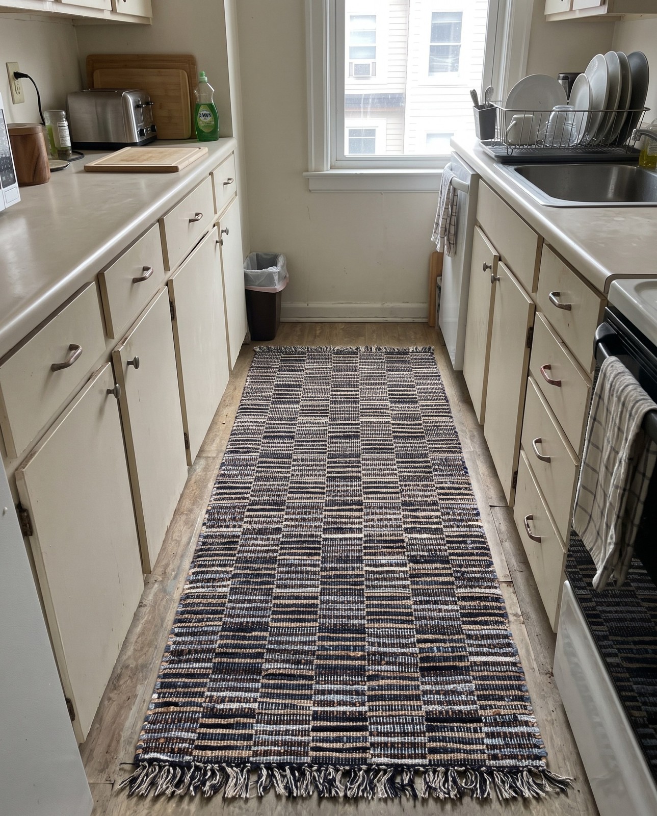 1' 2 x 6' 1 Ratcliff · Striped Chindi Rug, charcoal, beige and blue