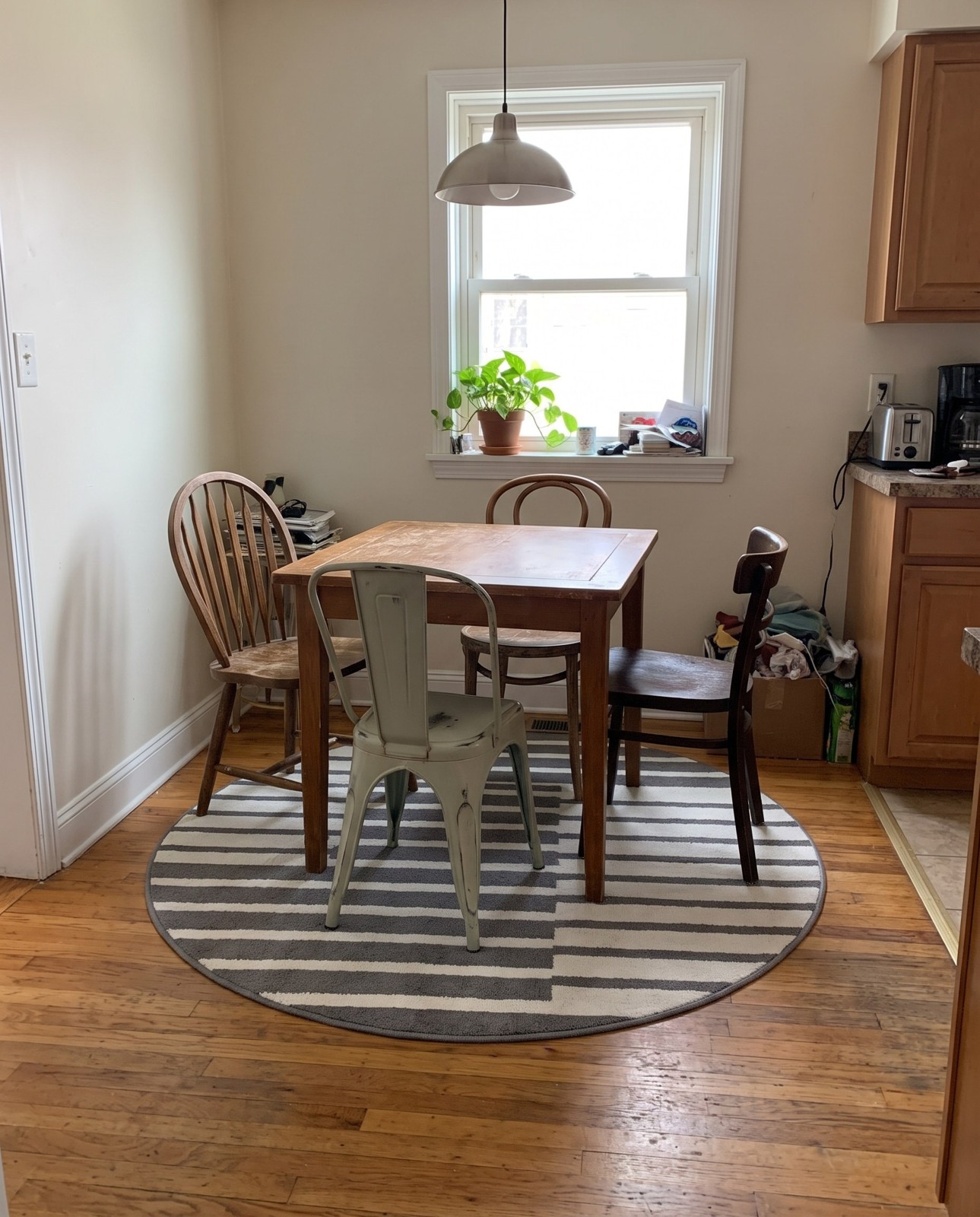 10' x 10' Crossing · Striped geometric rug, gray and ivory