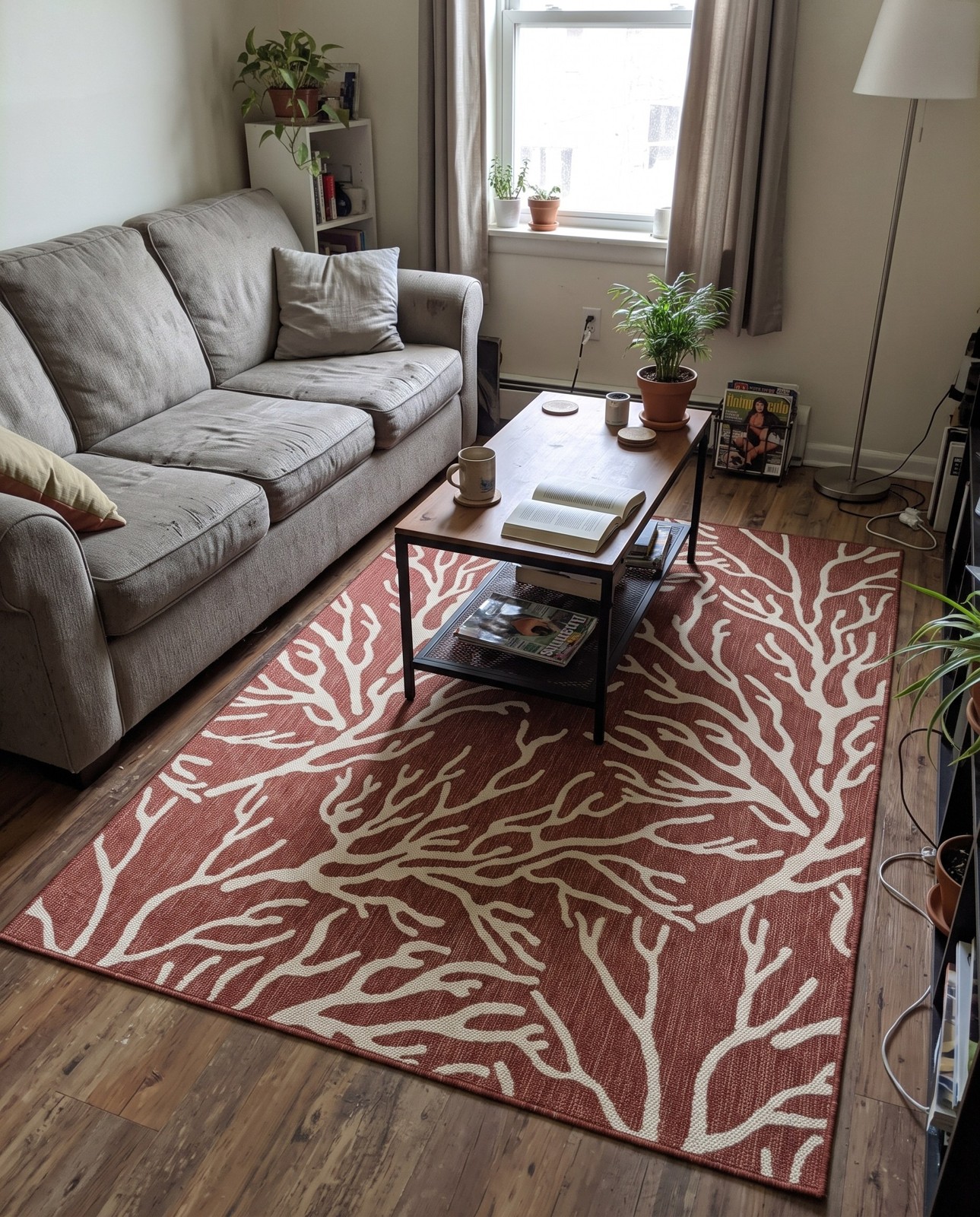 2' x 3' Northfield · Floral / botanical Outdoor Rug, rust red