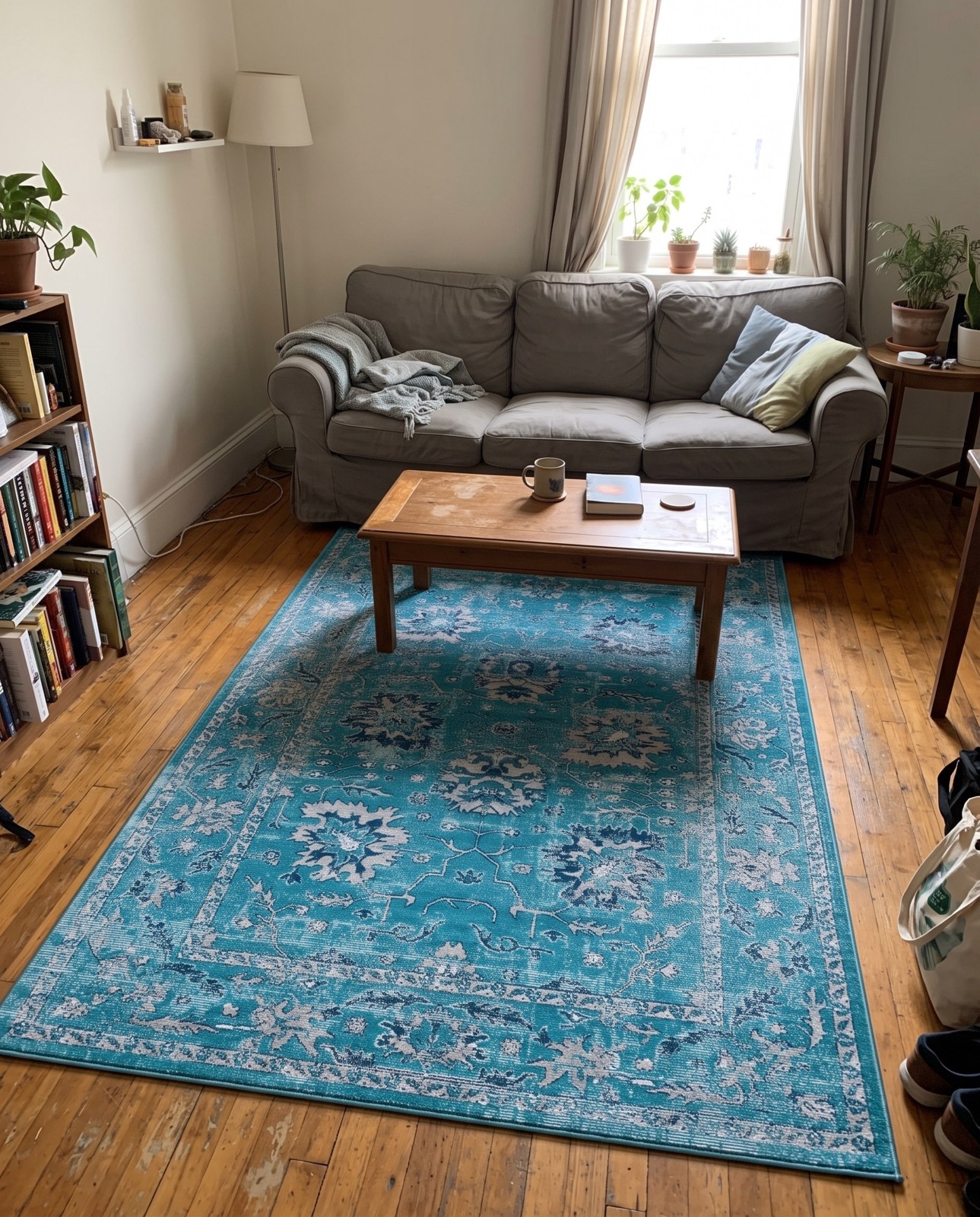 5' 3 x 8' Channing · Border rug, blue