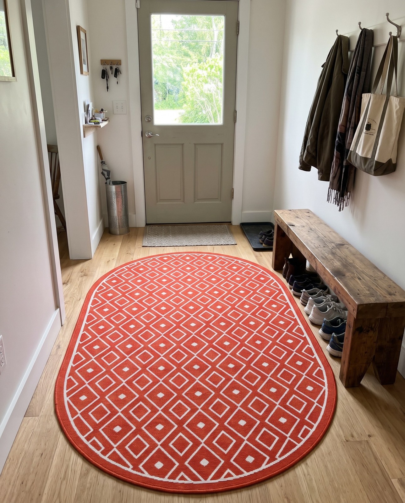 5' 3 x 8' Revell · Geometric lattice Outdoor Rug, rust and ivory