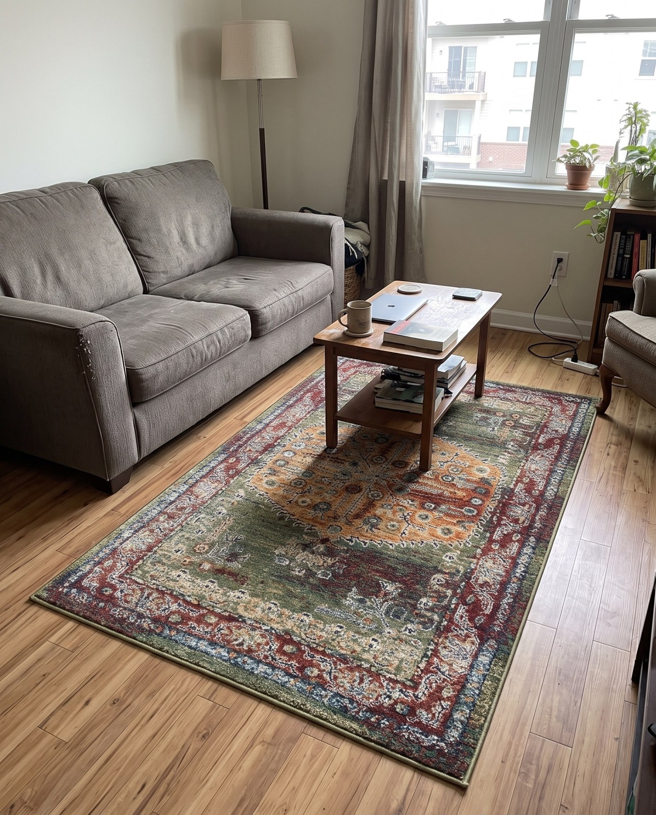 3' 3 x 5' 3 Finchley · Medallion rug, green, orange and red