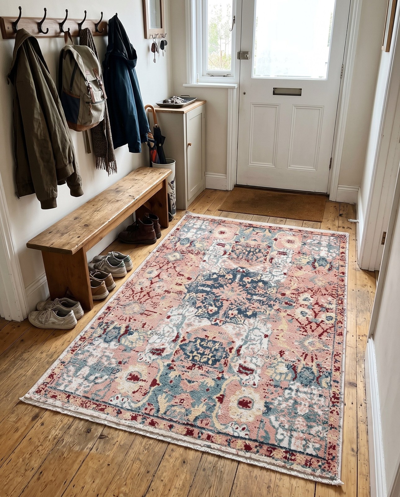 10' x 13' Westcott · Distressed medallion rug, pink and navy