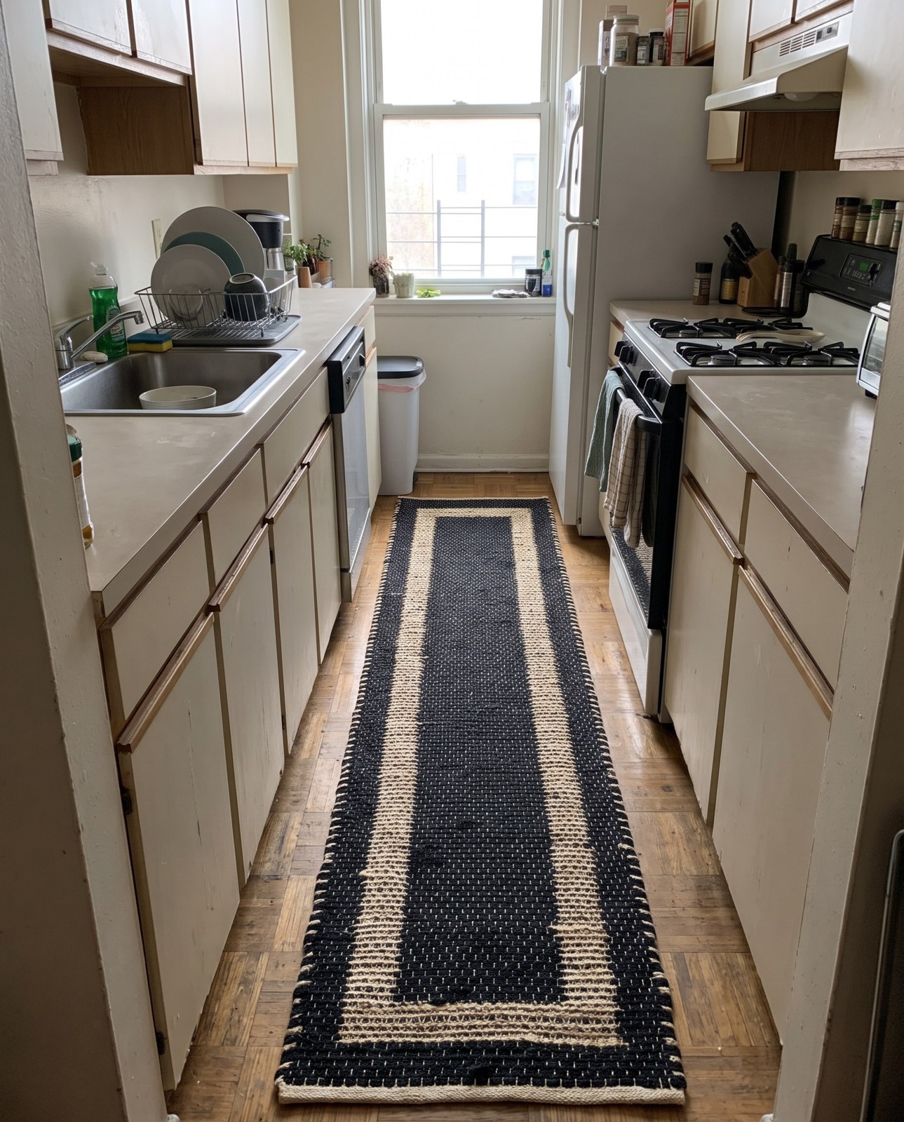 1' 2 x 10' Stafford · Border Chindi Rug, black and natural