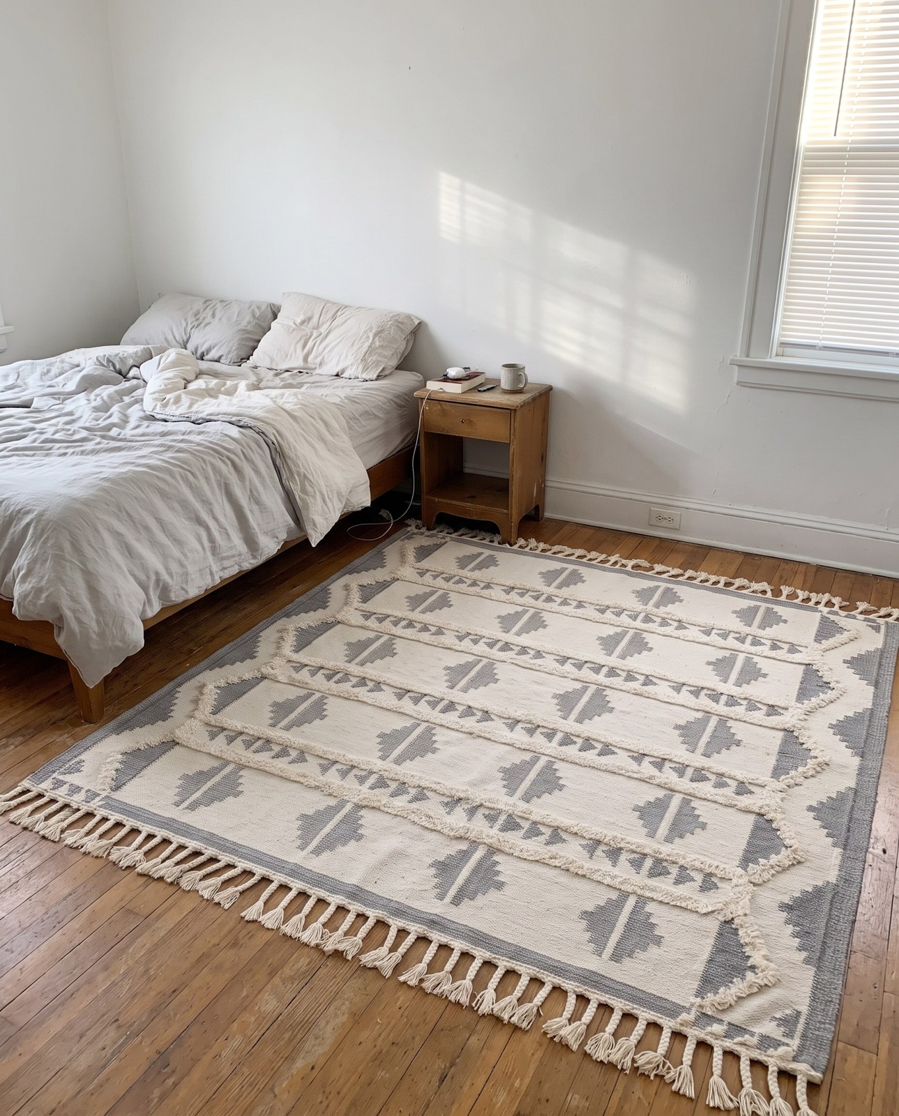 10' x 10' Maitland · Geometric tribal Wool Rug, white and gray