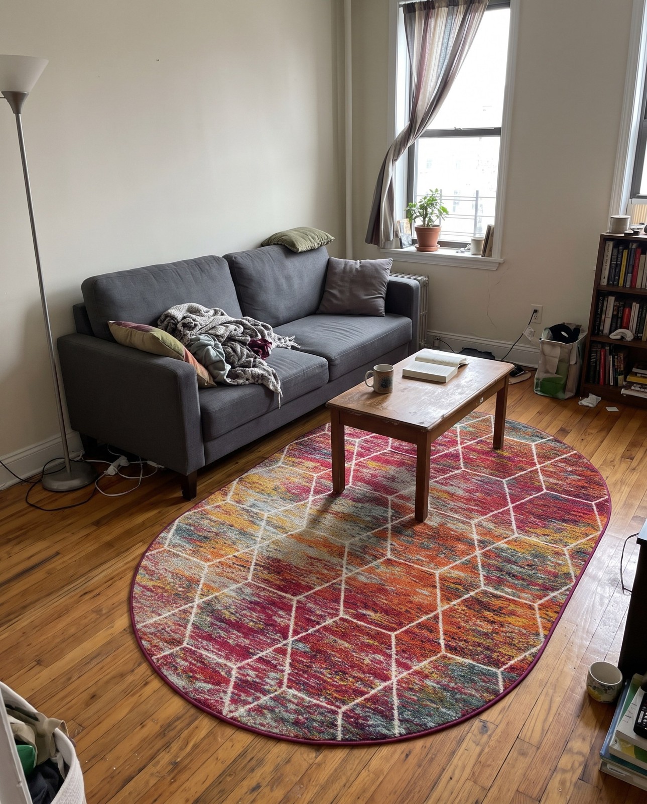 7' 10 x 10' Galloway · Geometric lattice rug, red and multi