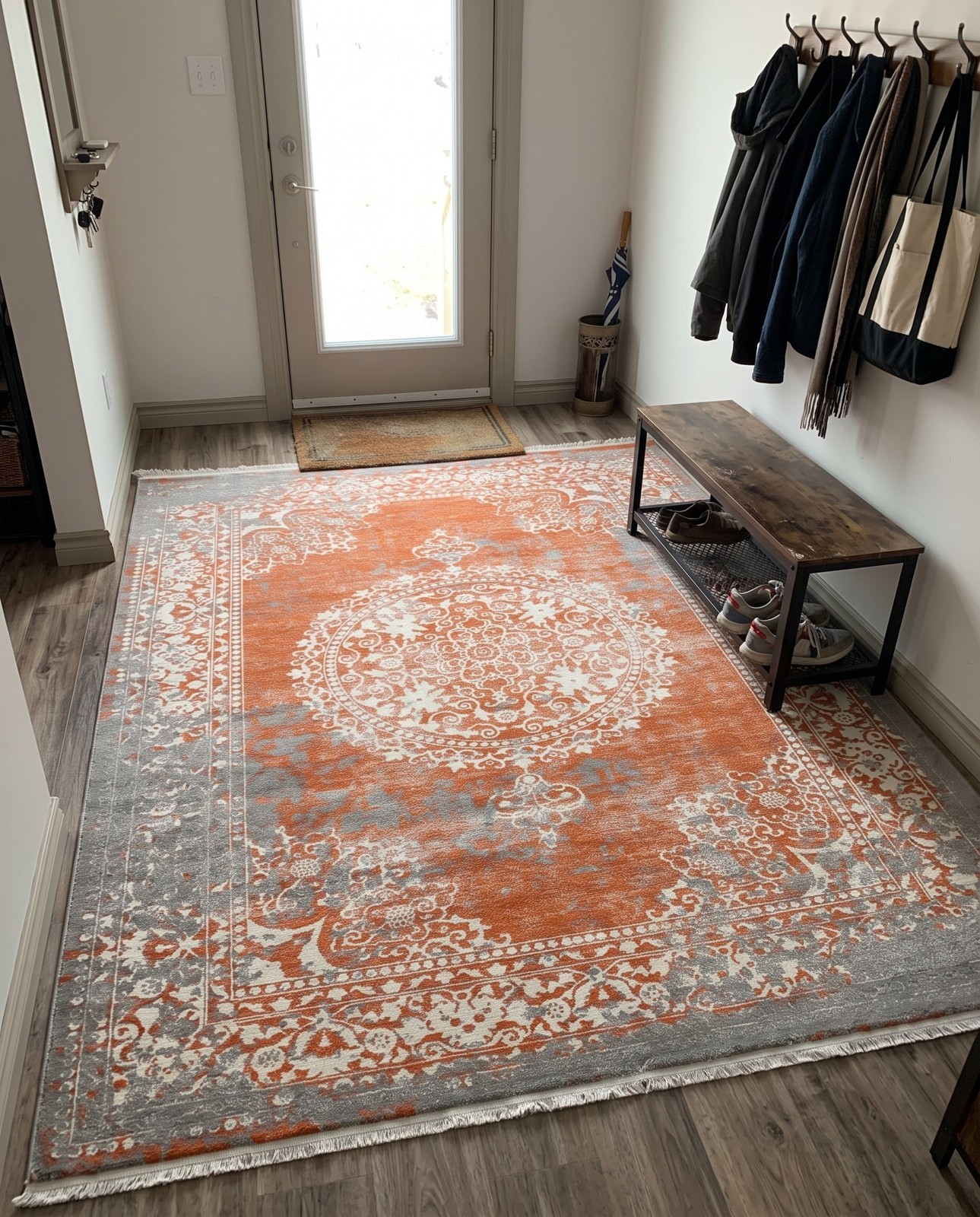 Detail image of 8' x 10' Crawley · Medallion rug, terracotta and gray