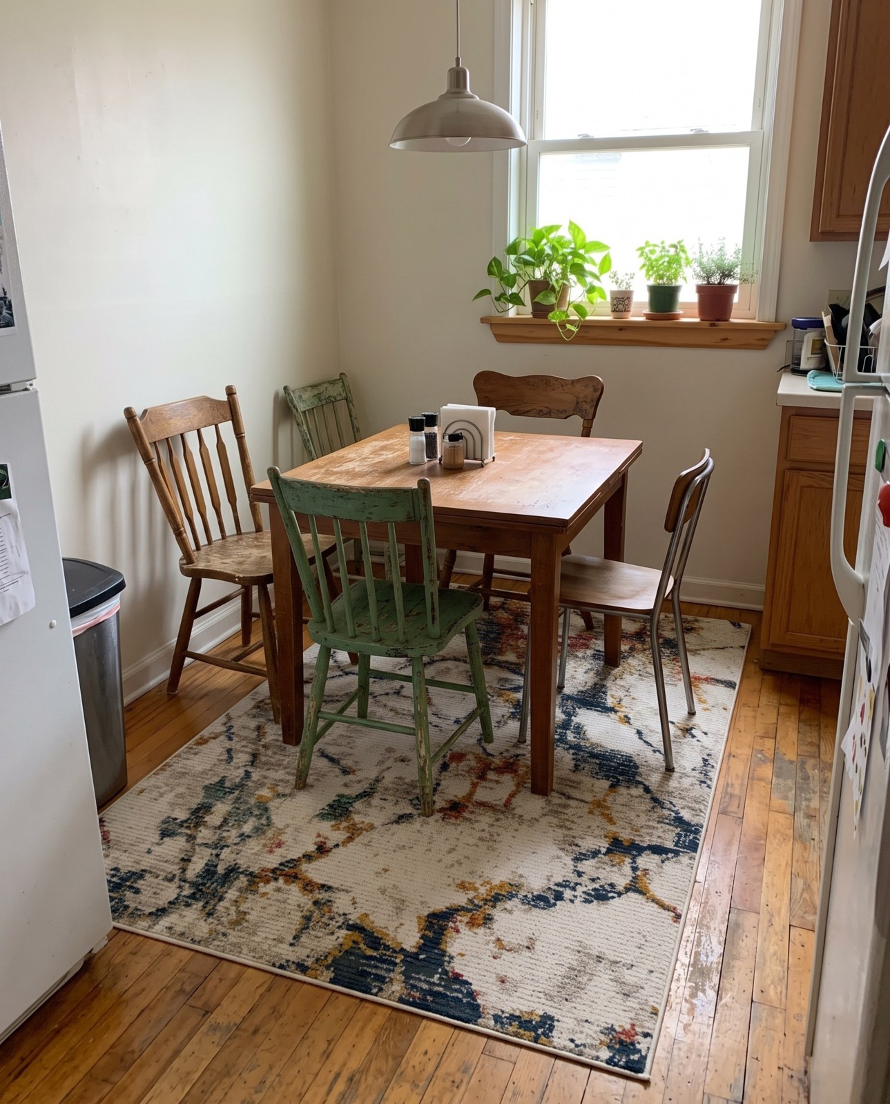 2' 2 x 3' Hume · Abstract rug, white and multicolor