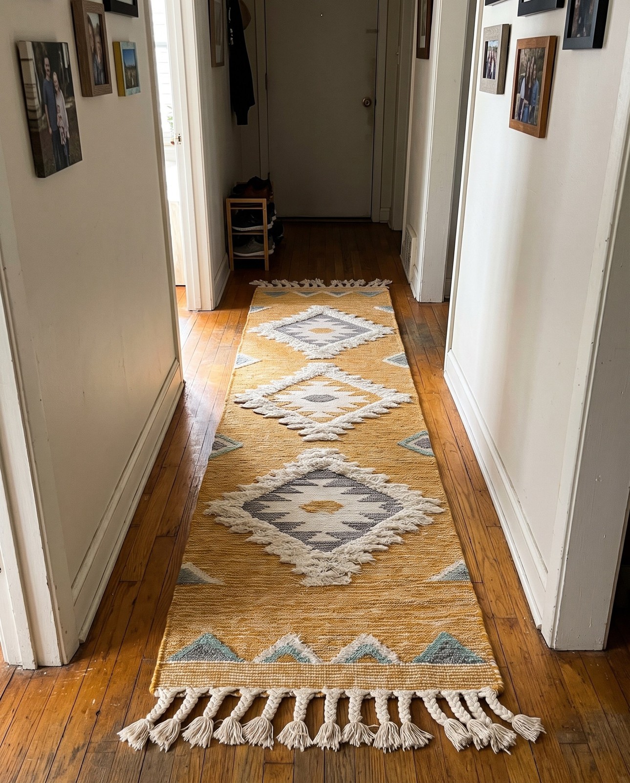 2' 2 x 8' 2 Amaranth · Geometric diamond Wool Rug, gold and cream