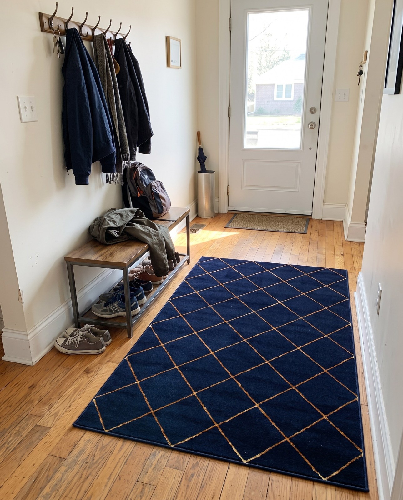 4' x 6' Gilchrist · Diamond rug, navy blue and gold
