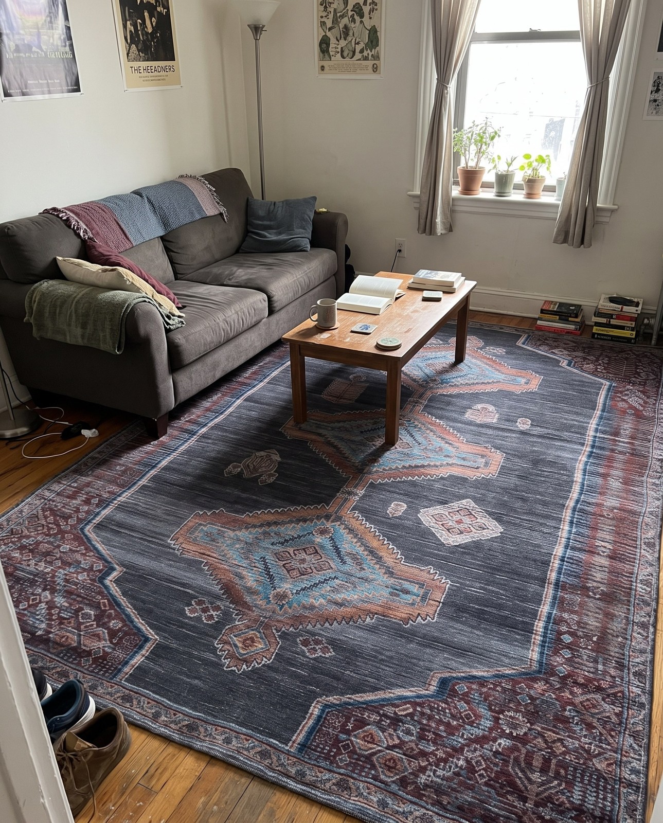10' 6 x 13' Rowanberry · Tribal medallion Washable Rug, charcoal and rust