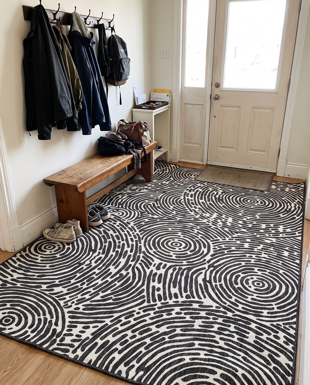 9' x 12' Grafton · Abstract Outdoor Rug, black and white