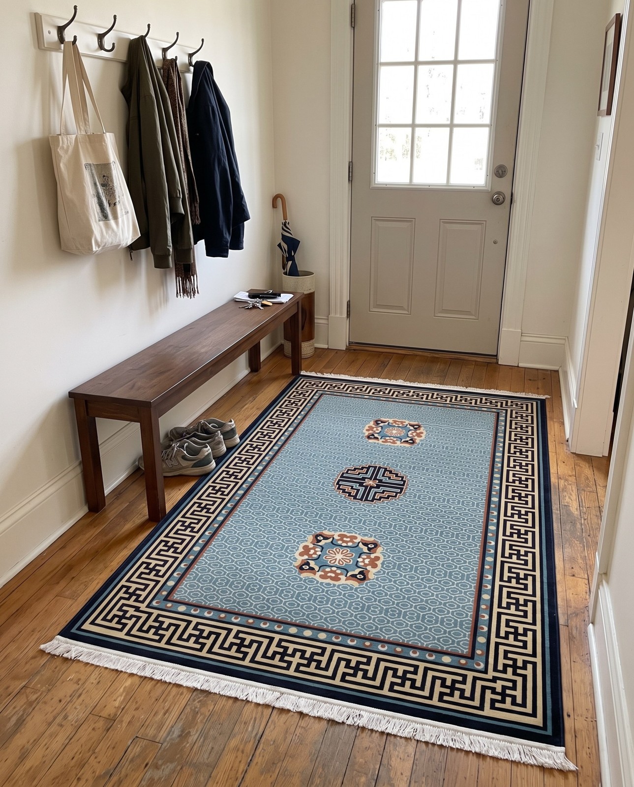 4' x 6' Driggs · Border rug, light blue