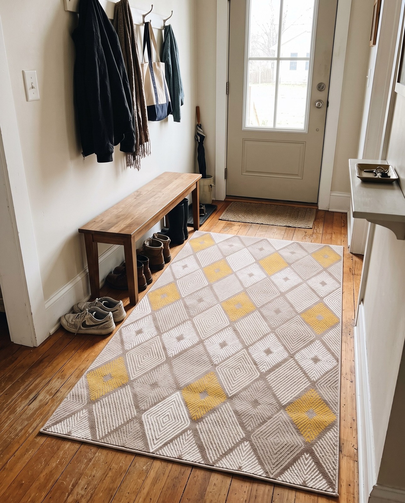 Detail image of 3' 1 x 5' 3 Partridge · Argyle rug, ivory and yellow