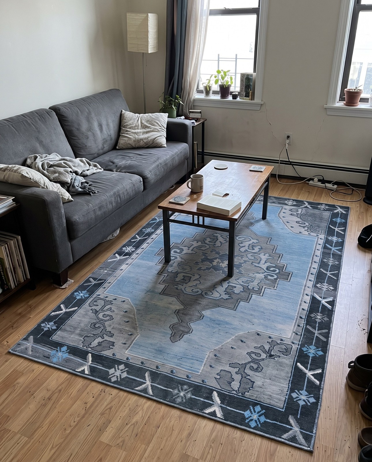 2' x 3' Sanderson · Medallion Washable Rug, blue and gray