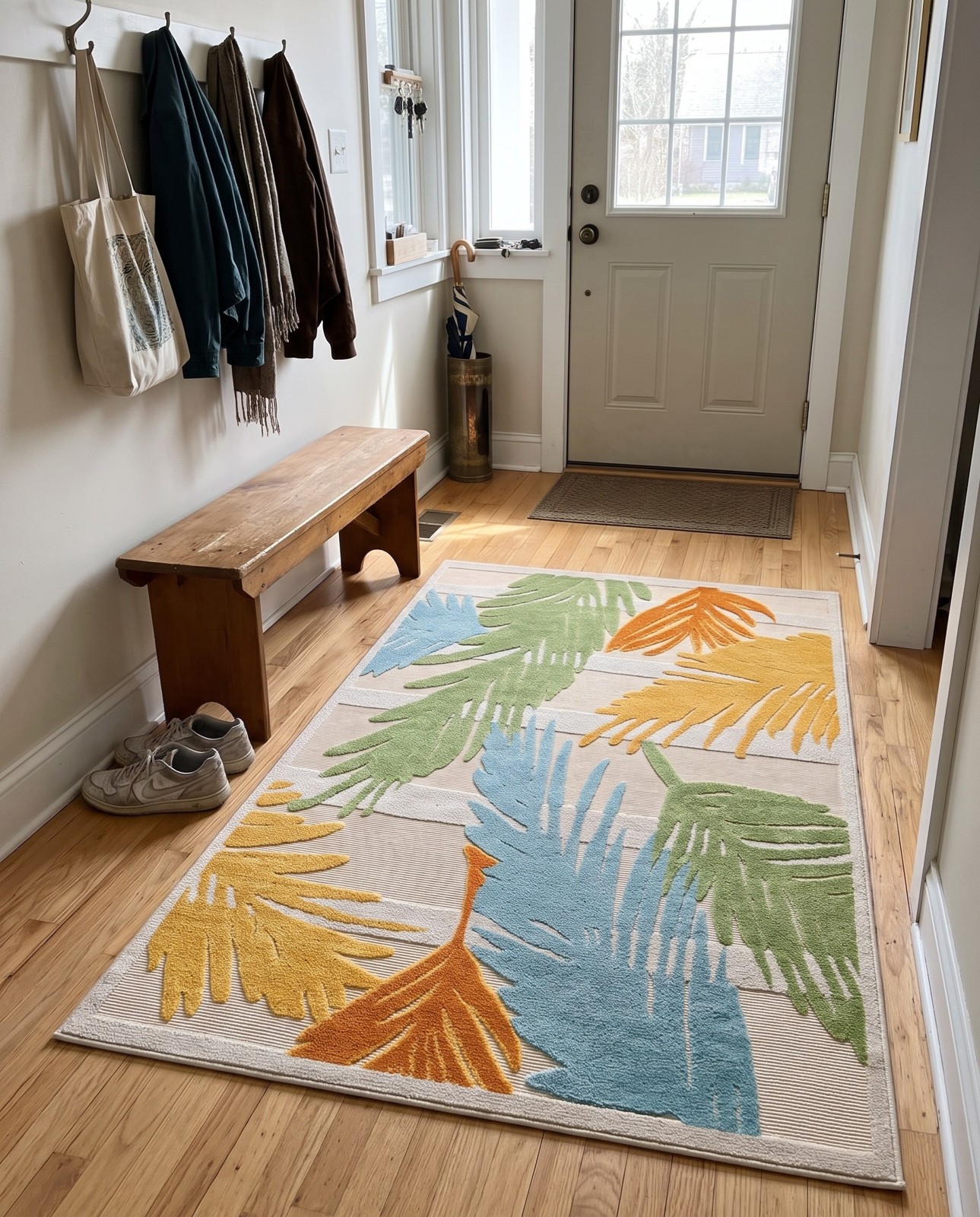 4' x 6' Fargo · Tropical leaf Outdoor Rug, multicolour on beige