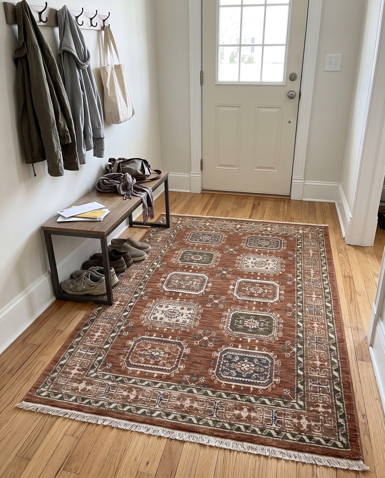 5' x 7' 7 Oakley · Medallion rug, rust and ivory