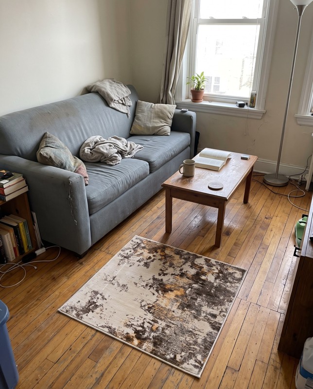 Somerset Abstract rug, ivory, 3 Ft Square, in a room