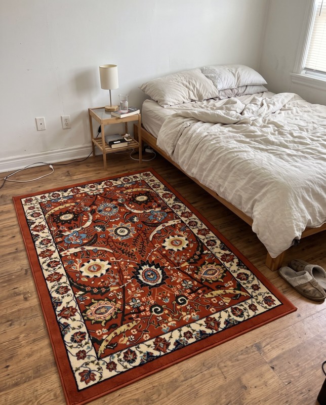 Akers Border rug, 4×6, in a room