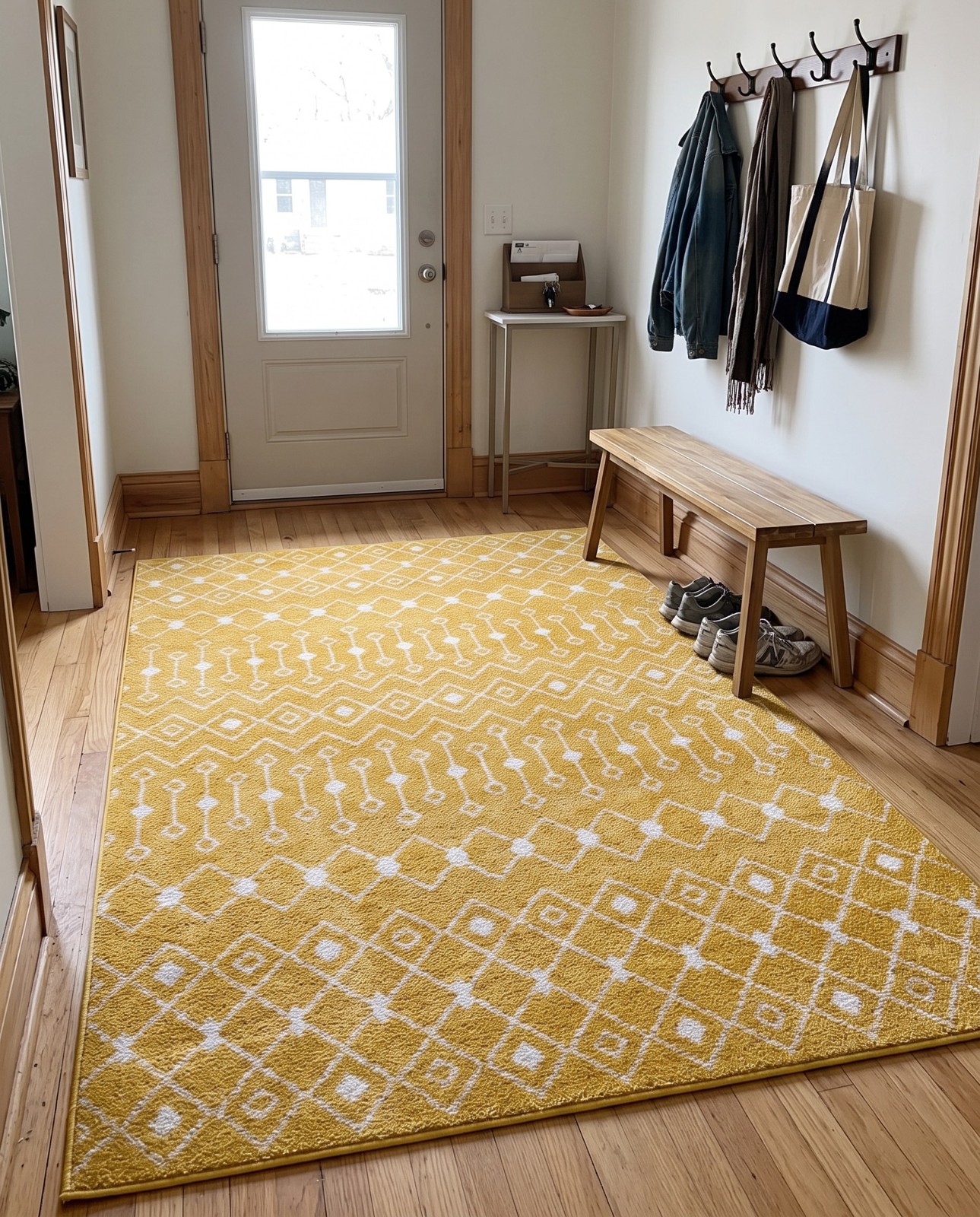 10' 8 x 14' Boswell · Geometric lattice rug, yellow and ivory