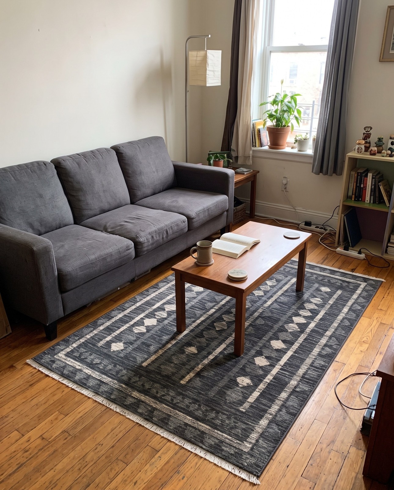 4' x 6' 3 Kearny · Geometric diamond rug, charcoal and ivory