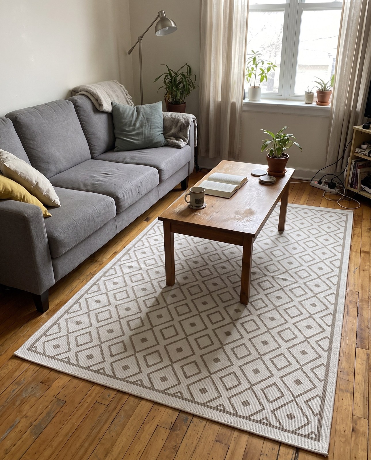 Detail image of 5' 3 x 8' Revell · Border Outdoor Rug, ivory