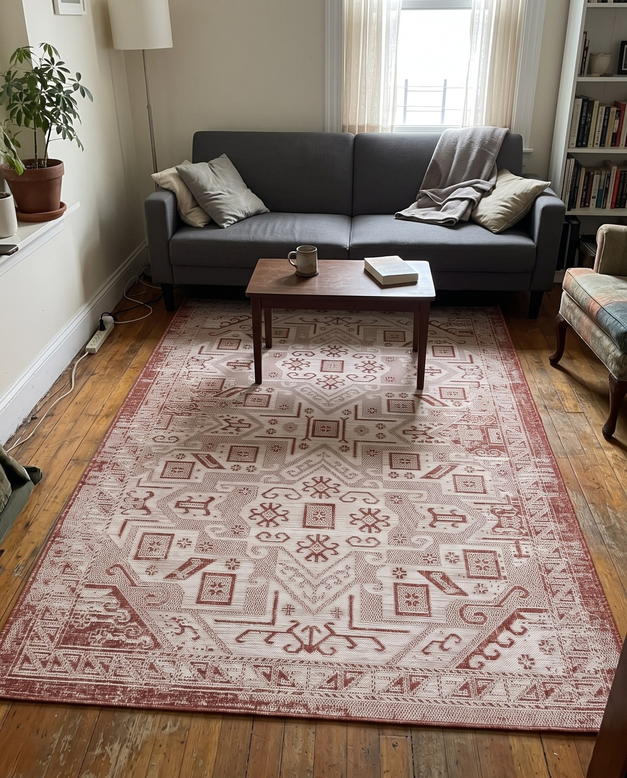 2' x 3' Estuary · Border Outdoor Rug, rust red