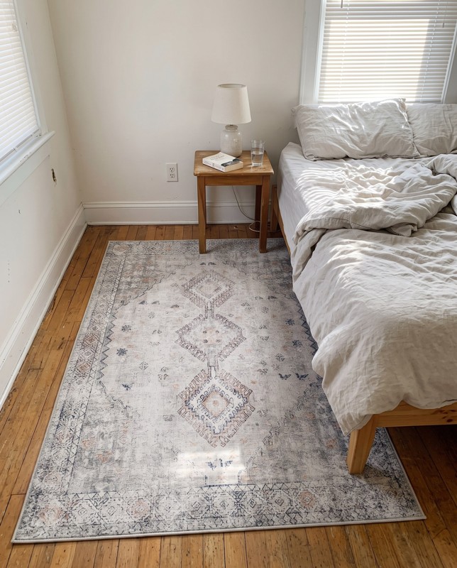 Hodges Diamond medallion rug, ivory and gray, 5×8, in a room