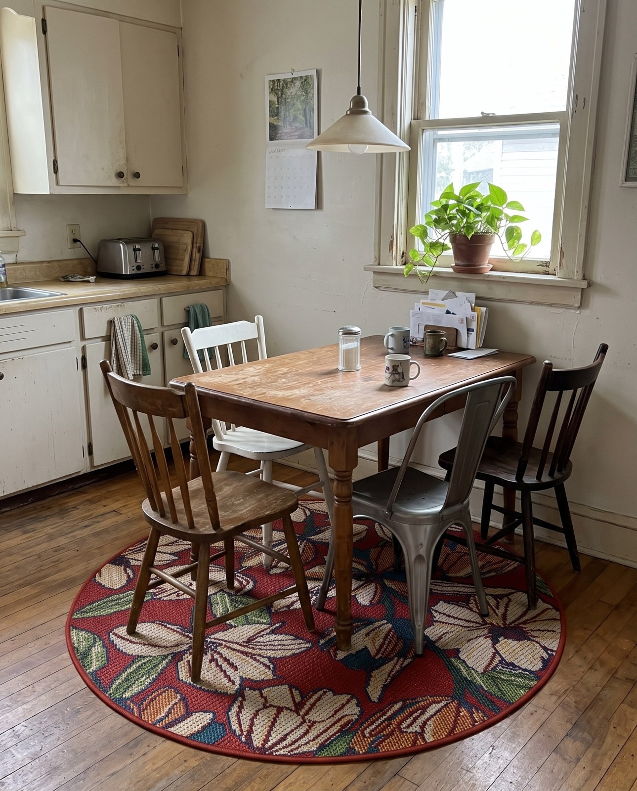 4' x 4' Lyndon · Floral Outdoor Rug, rust red and cream