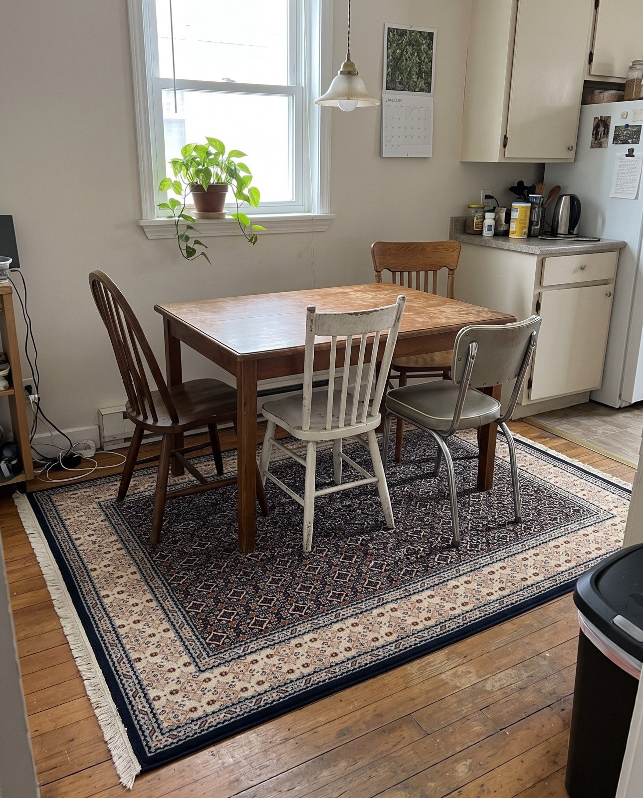 5' 3 x 8' Fenton · Geometric lattice rug, navy and ivory