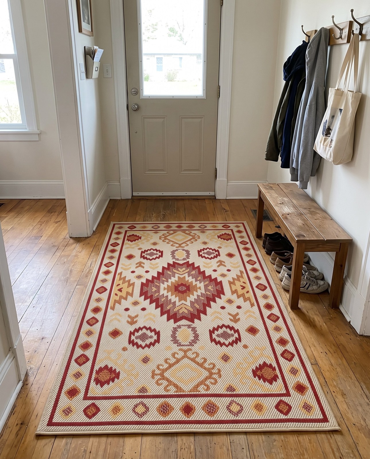 Detail image of 9' x 12' Whitfield · Border Outdoor Rug, beige and rust red