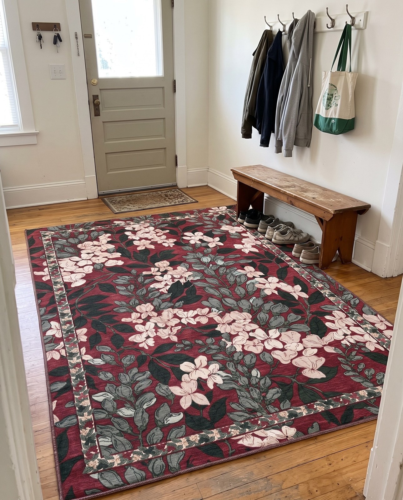2' x 3' Hanson · Floral rug, coral and green