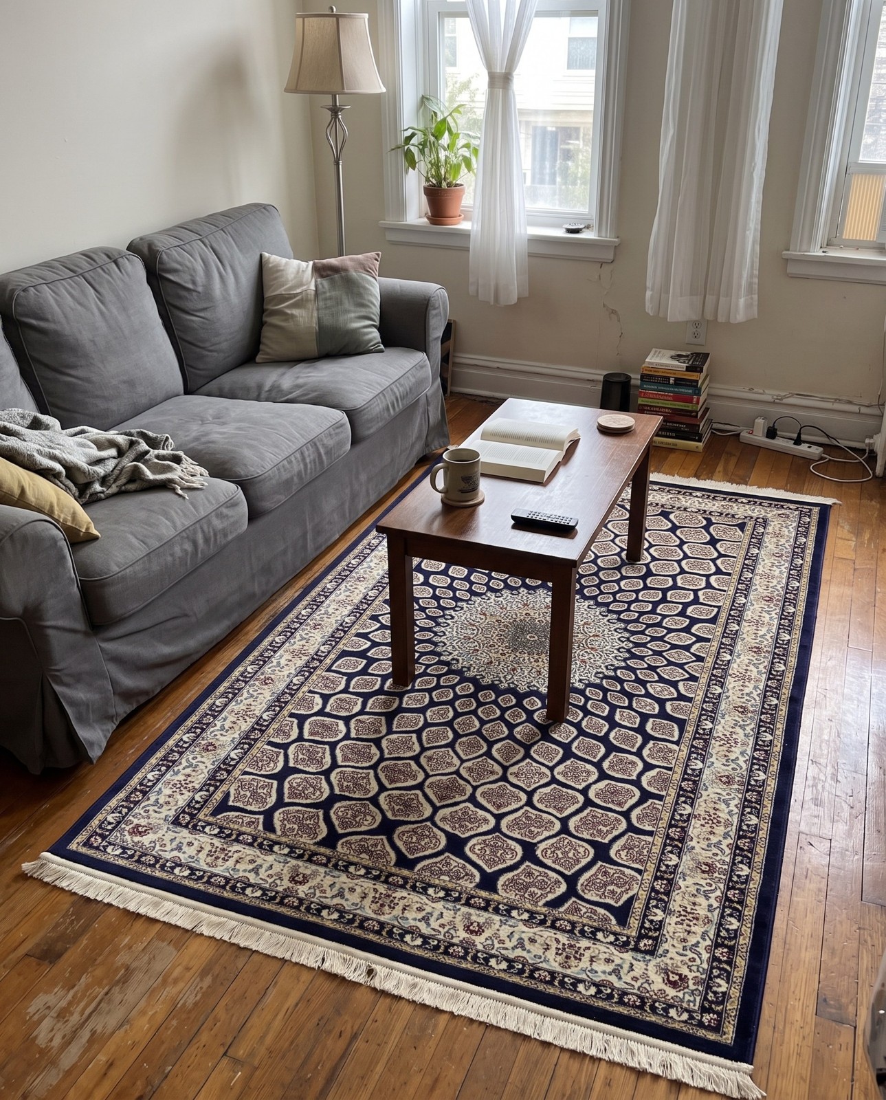 Detail image of 5' 3 x 8' Blakemore · Medallion rug, navy and cream