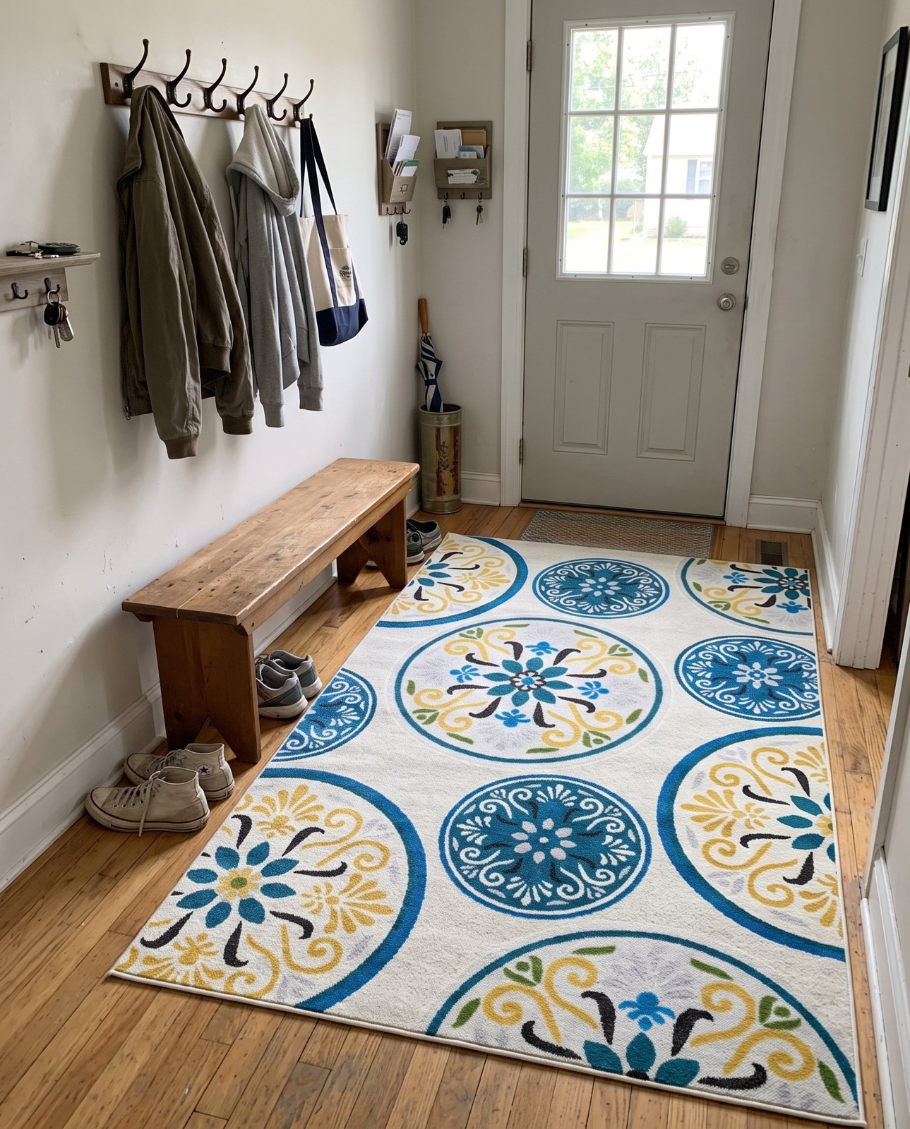 5' x 8' Racine · Medallion Outdoor Rug, cream and blue