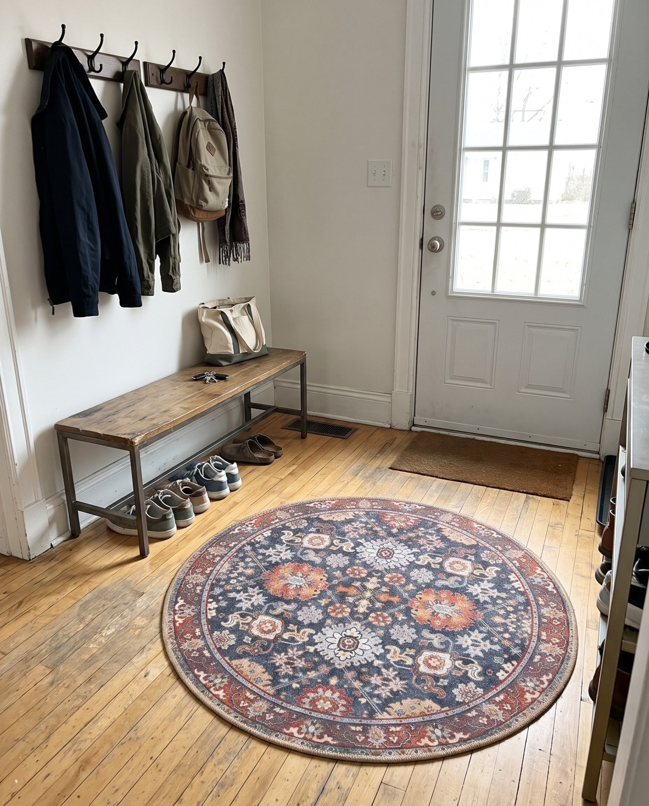 7' 10 x 7' 10 Carden · Border Washable Rug, navy blue